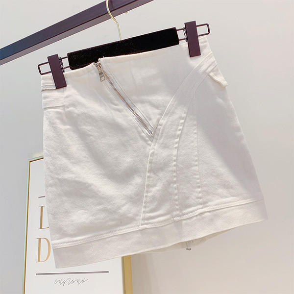 Fusta de dama moderna din denim cu fermoar alb