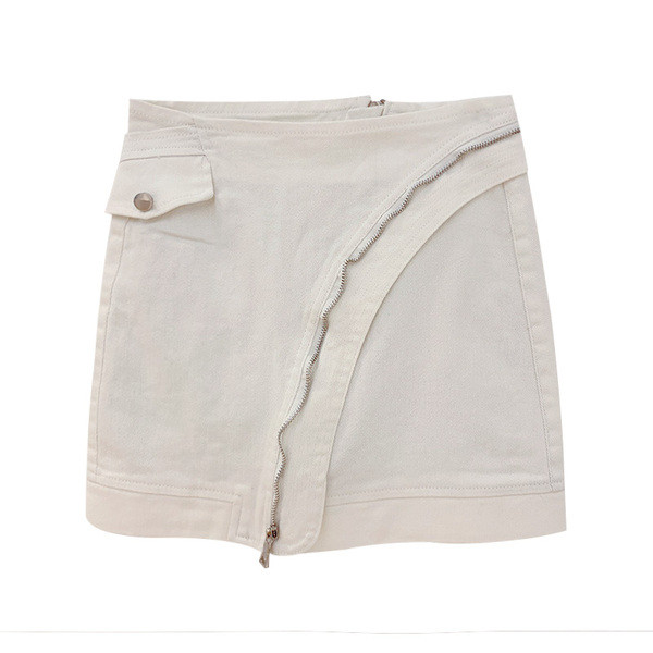 Fusta de dama moderna din denim cu fermoar alb