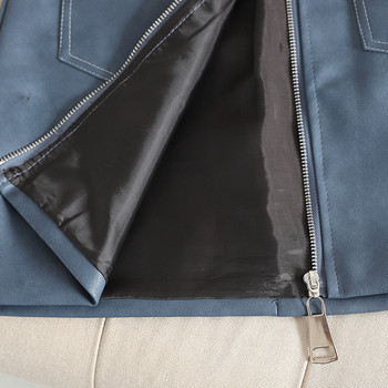 Fusta de dama eleganta din piele ecologica cu fermoar si buzunare in mai multe culori