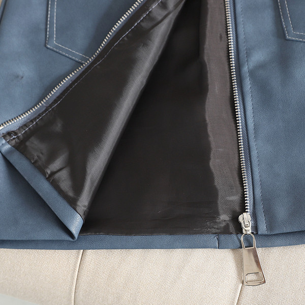 Fusta de dama eleganta din piele ecologica cu fermoar si buzunare in mai multe culori