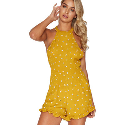 Γυναικεία καλοκαιρινή ολόσωμη φόρμα  σε κίτρινο χρώμα -κοντό  μοντέλο