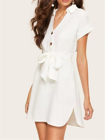 Rochie de dama cu maneca scurta cu decolteu in V in culoarea alba