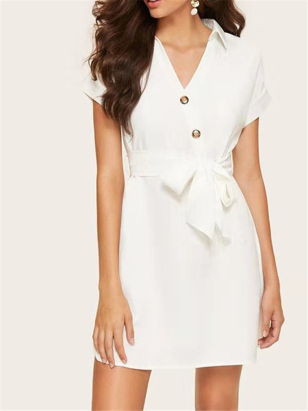 Rochie de dama cu maneca scurta cu decolteu in V in culoarea alba