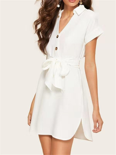 Rochie de dama cu maneca scurta cu decolteu in V in culoarea alba