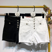 Pantaloni scurți de damă din denim cu nasturi și buzunare în două culori