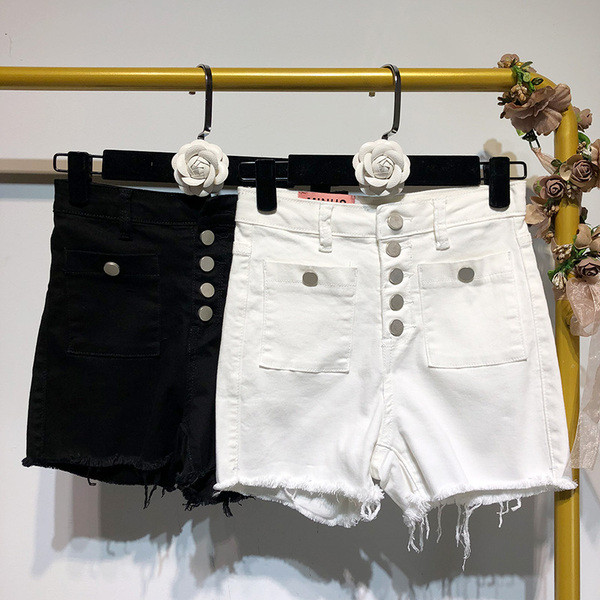 Pantaloni scurți de damă din denim cu nasturi și buzunare în două culori