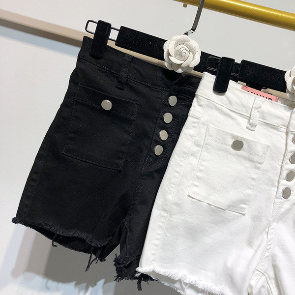 Pantaloni scurți de damă din denim cu nasturi și buzunare în două culori