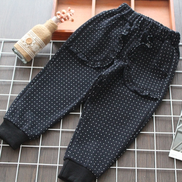 Pantaloni copii buline pentru fete in negru si gri