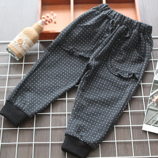 Pantaloni copii buline pentru fete in negru si gri