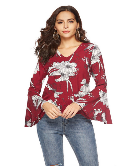 Bluză de damă modernă cu model floral și mâneci lotus