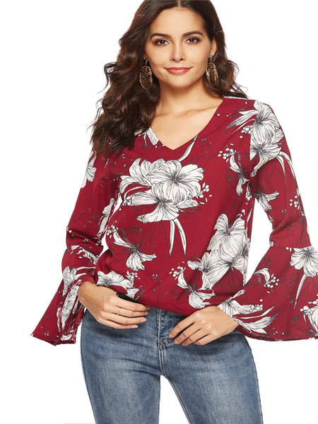 Bluză de damă modernă cu model floral și mâneci lotus