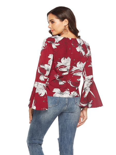 Bluză de damă modernă cu model floral și mâneci lotus