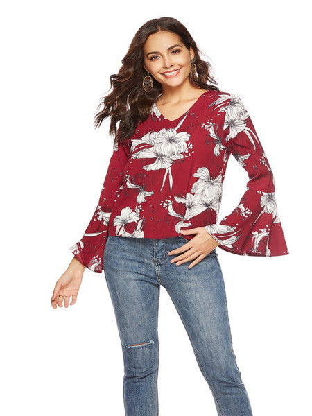 Bluză de damă modernă cu model floral și mâneci lotus