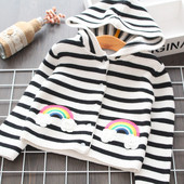 Vesta moderna pentru copii in dungi cu gluga pentru fete