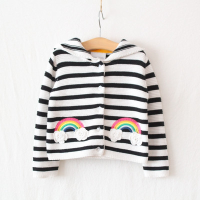 Vesta moderna pentru copii in dungi cu gluga pentru fete