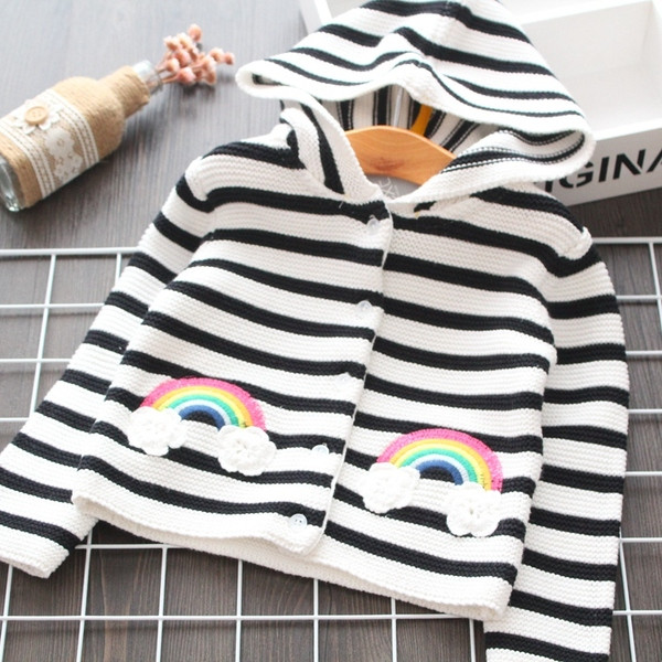 Vesta moderna pentru copii in dungi cu gluga pentru fete