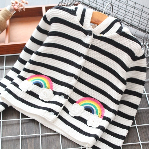 Vesta moderna pentru copii in dungi cu gluga pentru fete