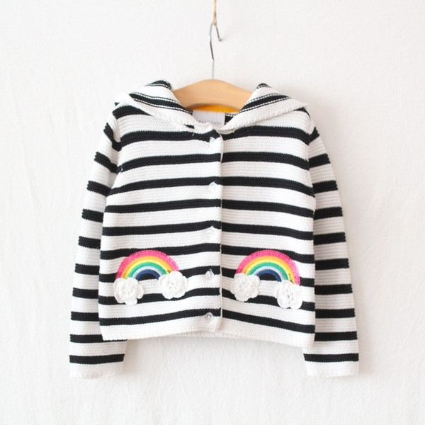 Vesta moderna pentru copii in dungi cu gluga pentru fete