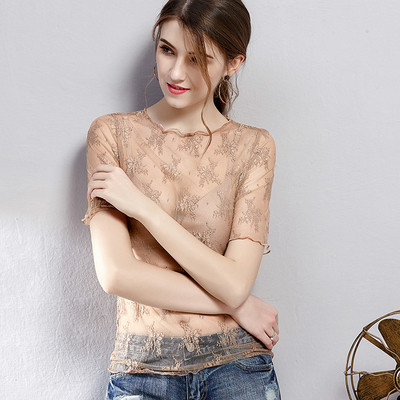 Tricou de dama transparent cu maneci scurte in diferite culori