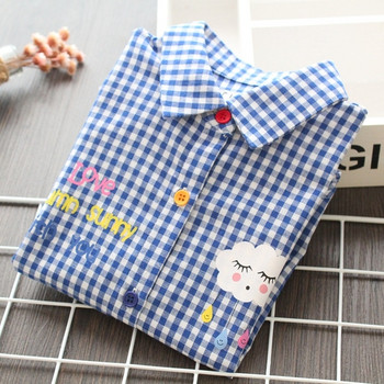 Стилна детска риза за момичета с щампа и копчета