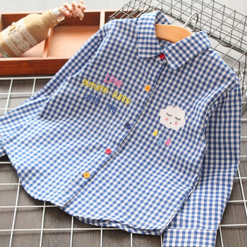 Стилна детска риза за момичета с щампа и копчета