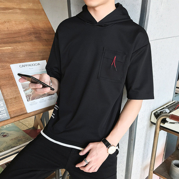 Tricou modern pentru bărbați în cinci culori, cu glugă și buzunar