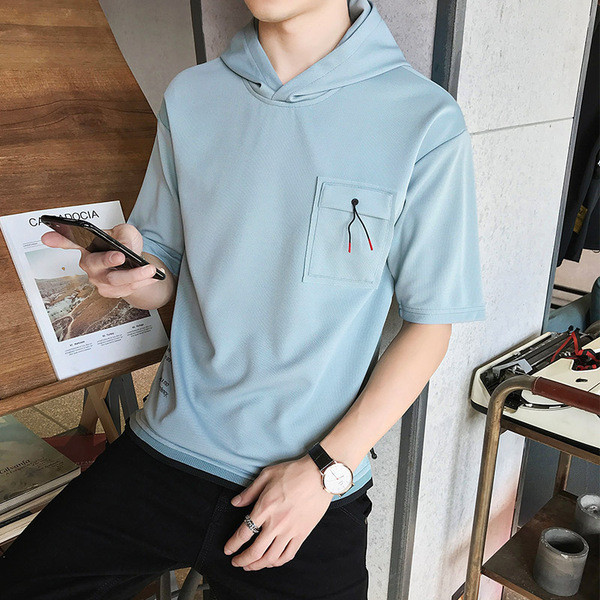 Tricou modern pentru bărbați în cinci culori, cu glugă și buzunar