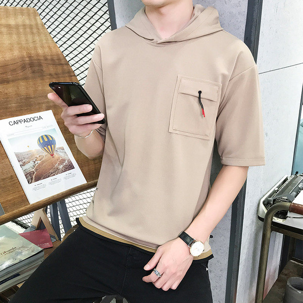 Tricou modern pentru bărbați în cinci culori, cu glugă și buzunar