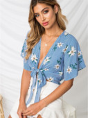 Bluza scurta dama in dungi cu model floral