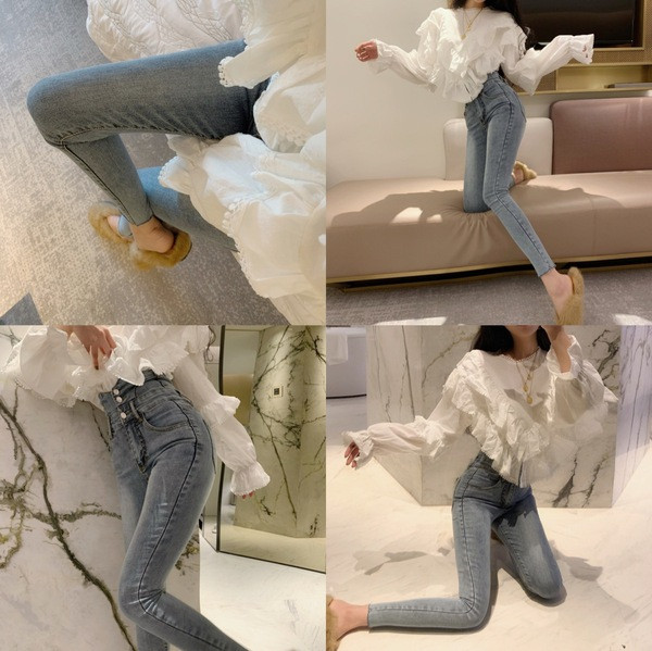 Blugi de dama eleganti Model slim cu talie inalta in albastru