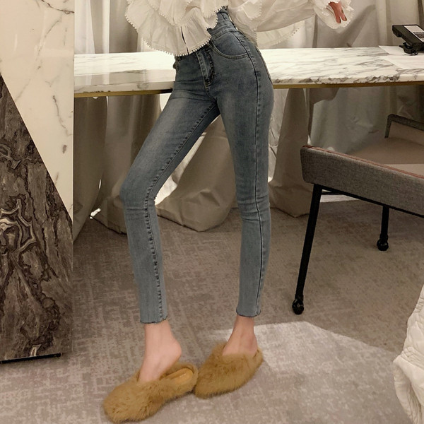 Blugi de dama eleganti Model slim cu talie inalta in albastru