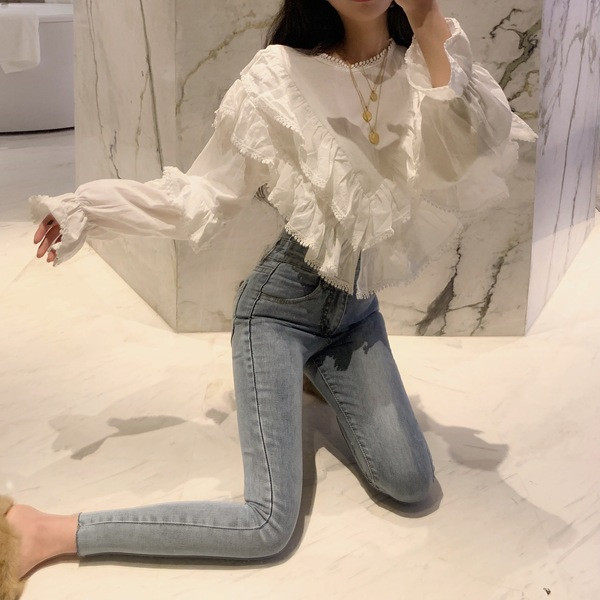 Blugi de dama eleganti Model slim cu talie inalta in albastru