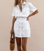 Cămașă de damă cu mâneci scurte și buzunare alb