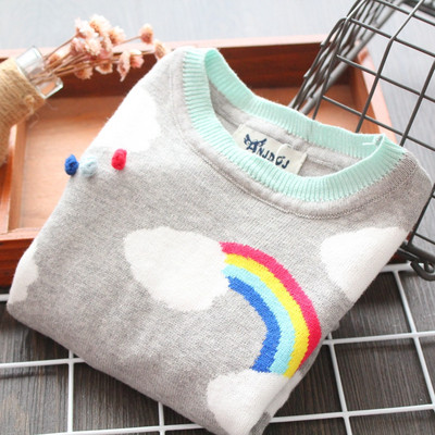 Модерен детски пуловер за момичета с О-образно деколте