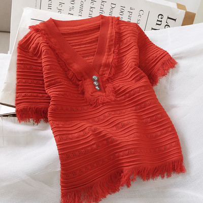 Bluză de damă modernă cu decolteu în V și nasturi în mai multe culori