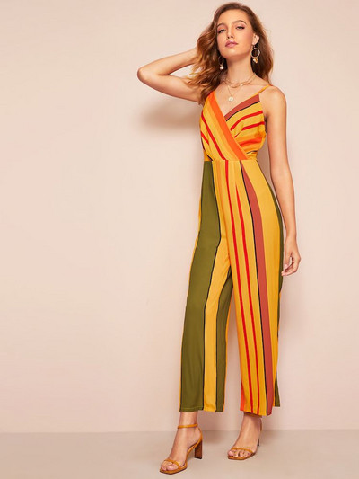 Γυναικεία ολόσωμη φόρμα στράπλες  με V-neck και λεπτές τιράντες 