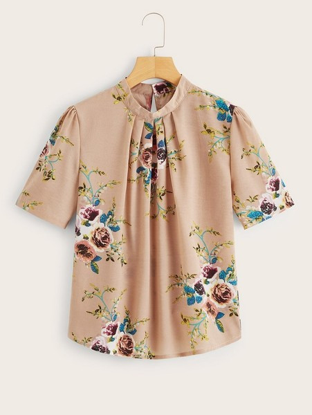 Bluză casual de damă cu mâneci scurte și model floral