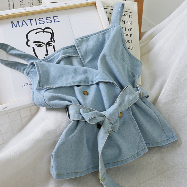 Maieu de damă din denim cu curea în culori deschise și închise