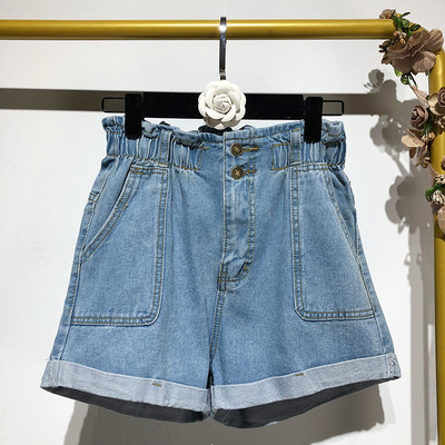 Pantaloni scurți din denim cu elastic și nasturi în talie