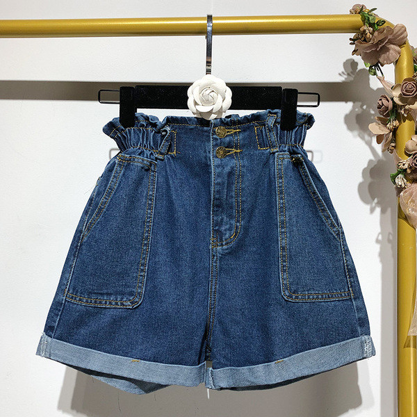 Pantaloni scurți din denim cu elastic și nasturi în talie