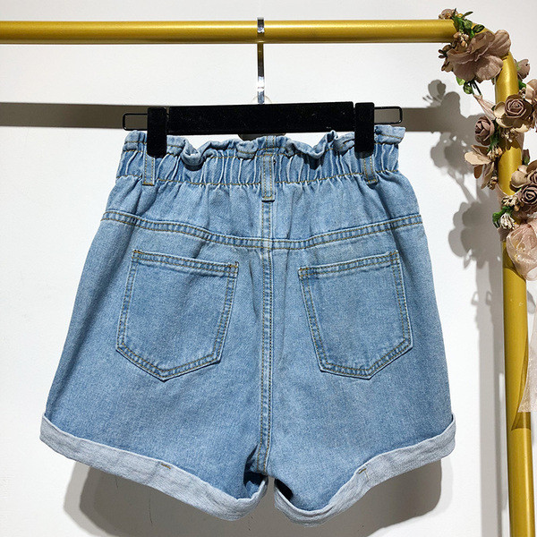 Pantaloni scurți din denim cu elastic și nasturi în talie