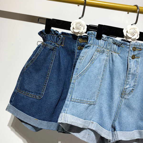 Pantaloni scurți din denim cu elastic și nasturi în talie