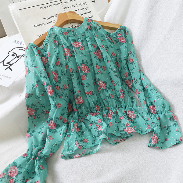 Cămașă modernă de damă cu umerii deschiși și model floral în mai multe culori