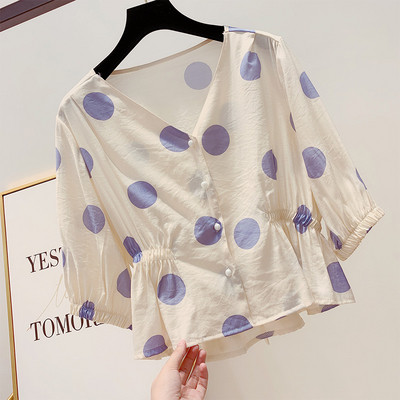 Cămașă de damă cu buline cu mâneci 3/4 în trei culori