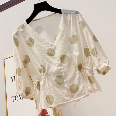 Cămașă de damă cu buline cu mâneci 3/4 în trei culori