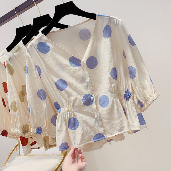 Cămașă de damă cu buline cu mâneci 3/4 în trei culori