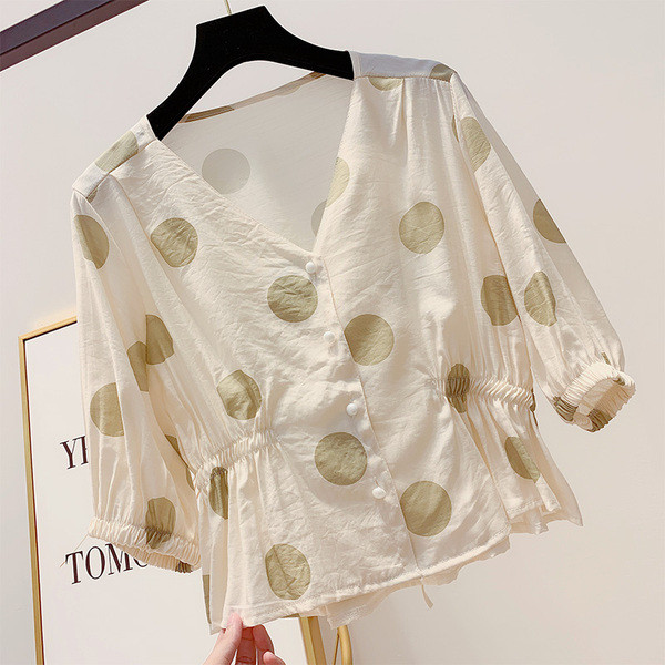 Cămașă de damă cu buline cu mâneci 3/4 în trei culori