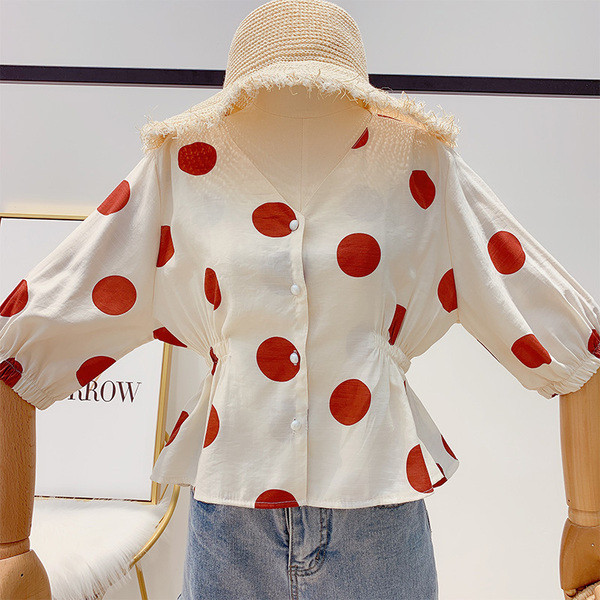 Cămașă de damă cu buline cu mâneci 3/4 în trei culori