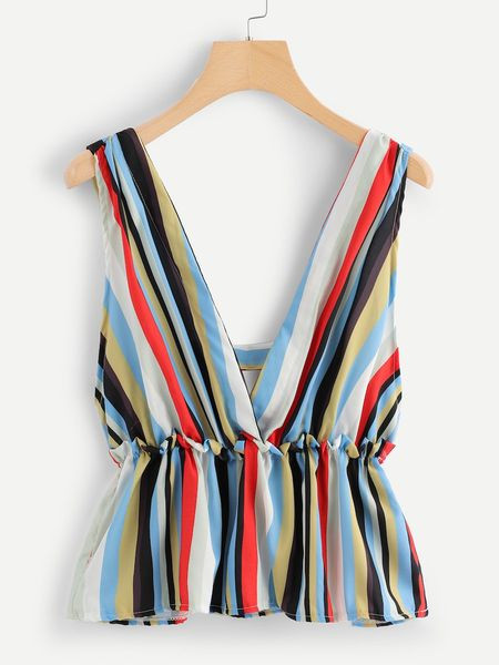 Maieu de damă în dungi, cu decolteu în V adânc