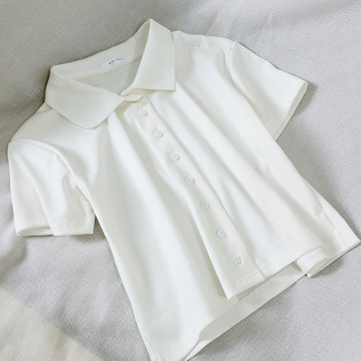 Cămașă casual de damă cu mâneci scurte și nasturi în negru, alb și roșu